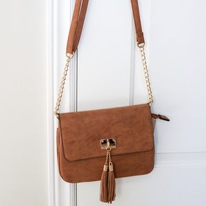 Call It Spring Brown Faux Leather Shoulder Strap Purse with tassels